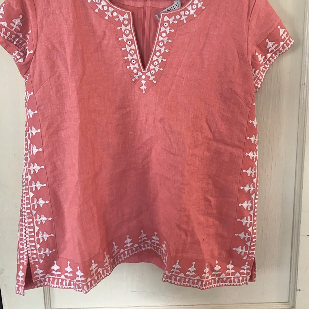 NWT Sulu Collection Como Tunic Top Cotton Linen Coral XL $209 value for $95